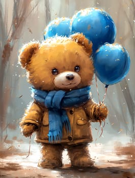 Cute Teddy Bears. Watercolor. Clipart is a great choice for creating cards, invitations, party supplies and decorations. AI generated.