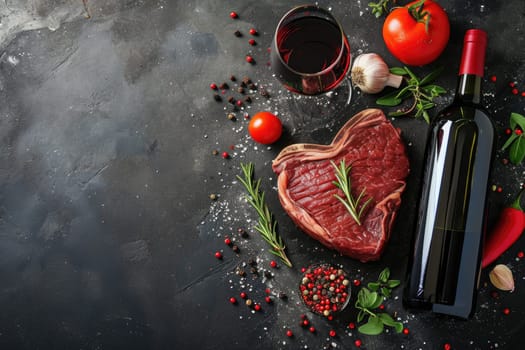 grilled beef steak for valentines day pragma in black background