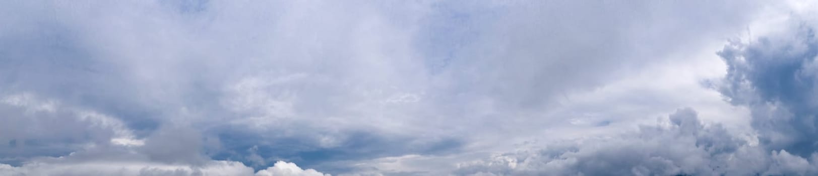 Panoramic view of blue sky with stormy clouds 