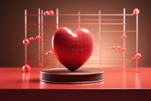 Red heart on a podium in 3D style.