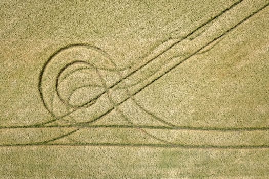 Abstract aerial view of traces on the field. 