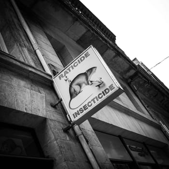 Bordeaux, France, January 14, 2024: Street sign for a pest control company in the city centre. High quality photo