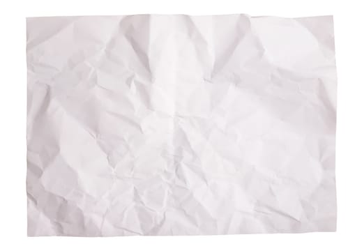 White wrinkled paper background texture. Isolated on white