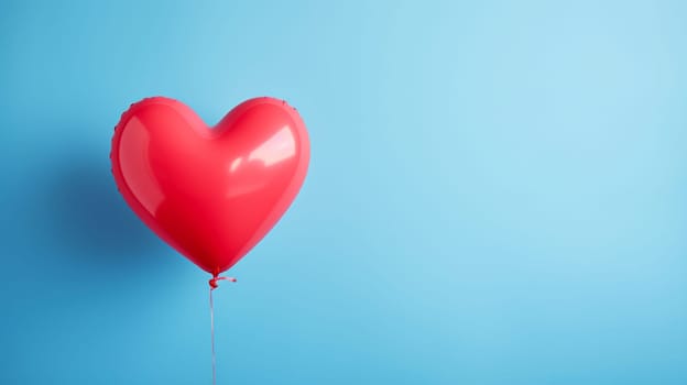 Heart shaped balloons on a blue background. selective focus. Holidays Generative AI,