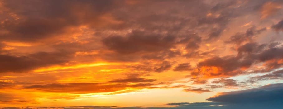 Dramatic colorful clouds in the sky. Panoramic view.	