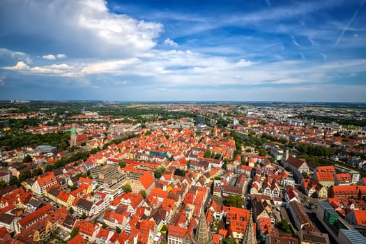 View of the red roofs of the city from above, Ulm, Germany