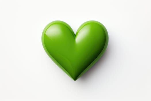 Green heart isolated on white background. Generative AI.