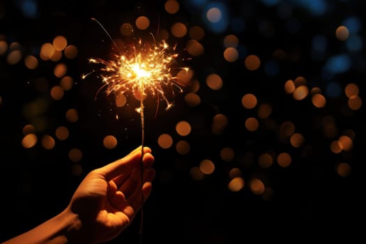 Hand holding sparkler firework celebrate new year. Generative AI.