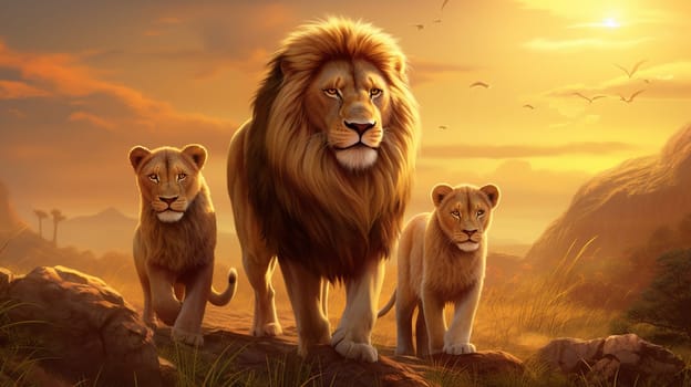 Lion family. selective focus. animals Generative AI,