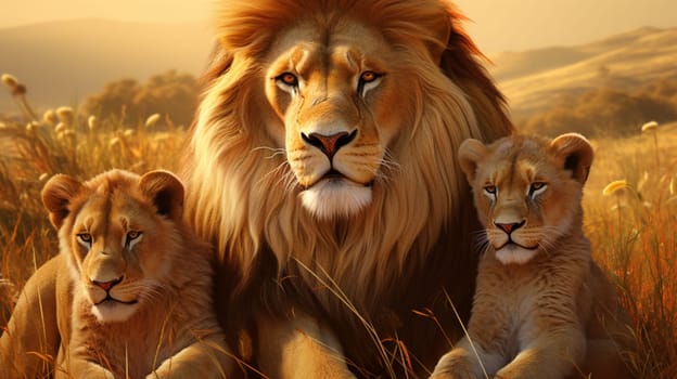 Lion family. selective focus. animals Generative AI,