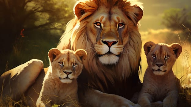 Lion family. selective focus. animals Generative AI,