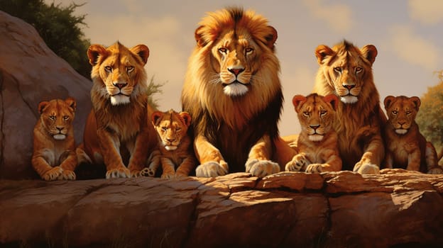 Lion family. selective focus. animals Generative AI,