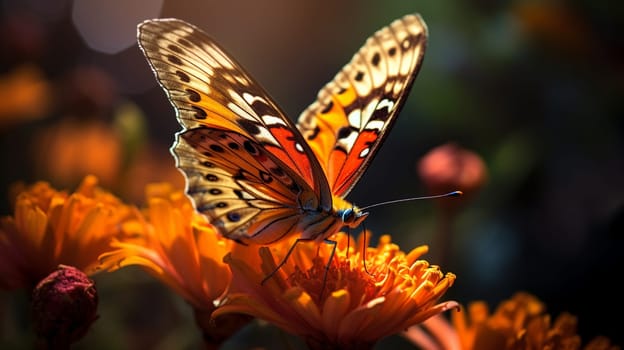 Beautiful butterfly on flowers. selective focus. Animals Generative Ai,