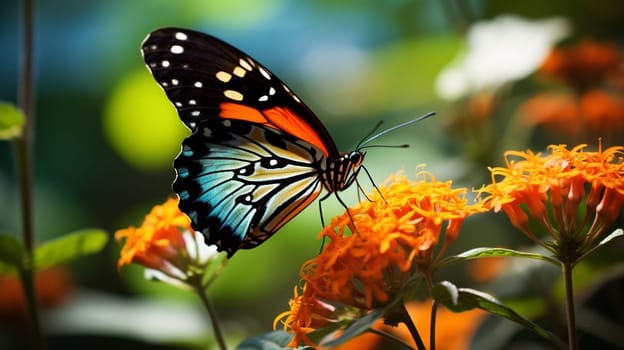 Beautiful butterfly on flowers. selective focus. Animals Generative Ai,