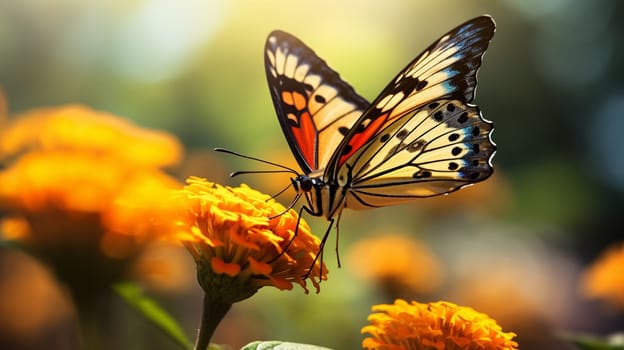 Beautiful butterfly on flowers. selective focus. Animals Generative Ai,