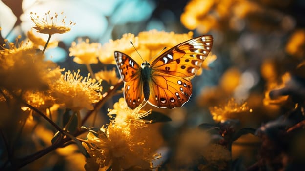 Beautiful butterfly on flowers. selective focus. Animals Generative Ai,