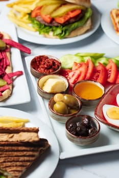 Traditional delicious Turkish breakfast, food concept photo. High quality photo