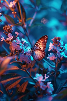 Beautiful butterfly on flowers selective animals focus Generative Ai