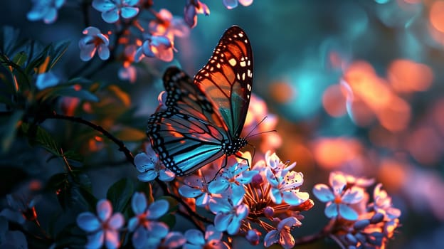 Beautiful butterfly on flowers selective animals focus Generative Ai