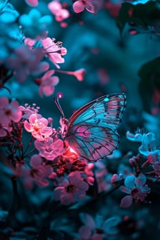 Beautiful butterfly on flowers selective animals focus Generative Ai