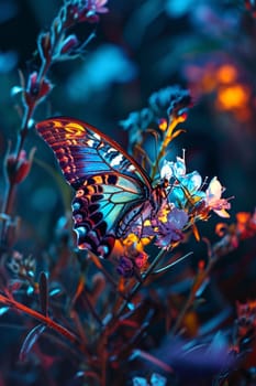 Beautiful butterfly on flowers selective animals focus Generative Ai