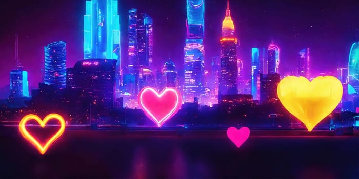 Neon hearts for Valentine's day. Generative AI. High quality photo