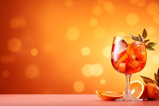 Refreshing orange cocktail with ice in a large wine glass.