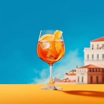A refreshing cocktail in a stemmed glass against a vibrant background.
