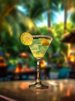 Refreshing cocktail served in a martini glass with a lemon garnish and rimmed with salt.