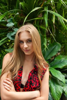 Woman wearing summer clothes on tropical resort