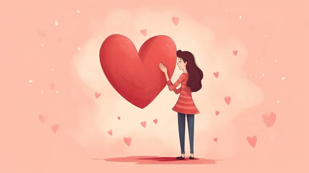 Young woman with a heart love icon, valentine concept
