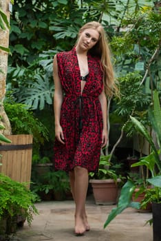 Woman wearing summer clothes on tropical resort