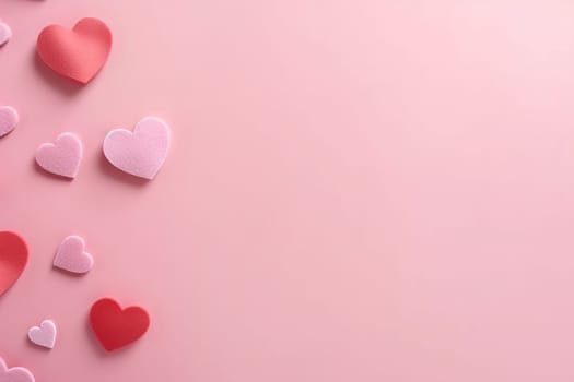 Assorted hearts on a pink background symbolizing love and celebration.