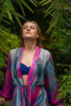 Woman wearing summer clothes on tropical resort