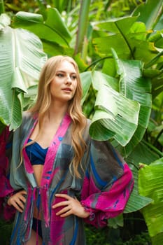 Woman wearing summer clothes on tropical resort