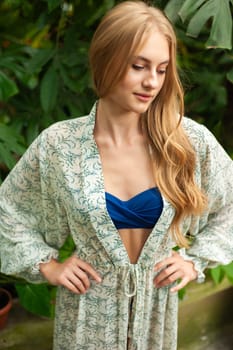 Woman wearing summer clothes on tropical resort