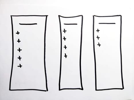 Notepad page with columns marked with a marker, highlighted lines for reading, ticks for list. Business concept, structuring, planning, background