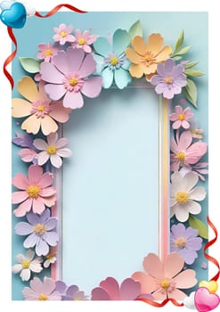 Cherry blossom frame on pastel background with space for text. Sakura.Paper art of Cherry blossom with frame on pastel background.Paper cut style.Spring background with sakura flowers and leaves. Vector paper illustration.3d rendering.Spring flowers frame with copy space for your text. Pastel colors.Minimal style.İnvitation and celebrations.