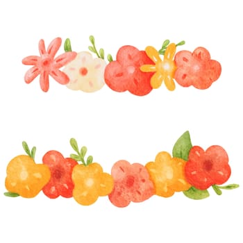 Watercolor wreath for spring flowers. set in a cartoon style with vibrant spring blooms. for various applications such as invitations, greeting cards, and decorative elements for textiles.