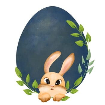 watercolor scene. bunny, an Easter egg, and lively greenery. for a range of creative applications, children's books, greeting cards, and festive stationery. Add a whimsical touch to your designs.