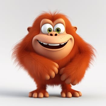 Smiling orange orangutan cartoon character standing on a white background - Generative AI