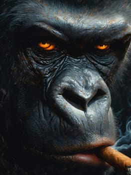 close-up of a gorilla smoking a cigar in 3k