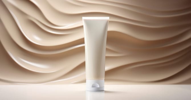 Tube for cosmetics on a wavy soft beige background in 5k