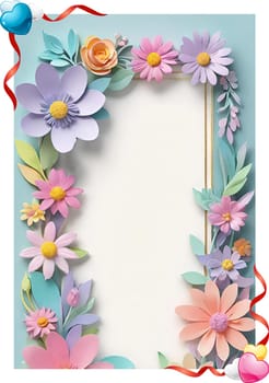 Cherry blossom frame on pastel background with space for text. Sakura.Paper art of Cherry blossom with frame on pastel background.Paper cut style.Spring background with sakura flowers and leaves. Vector paper illustration.3d rendering.Spring flowers frame with copy space for your text. Pastel colors.Minimal style.İnvitation and celebrations.