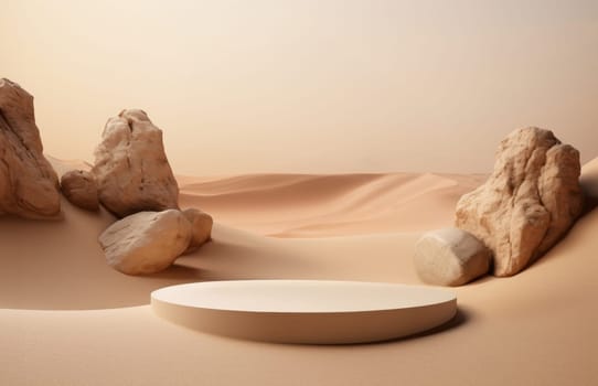 3d of desert with rocks and white board on sand in 5k
