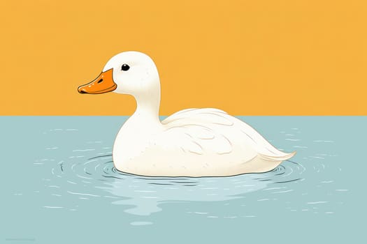 Graceful White Duck Swimming in a Serene Green Pond, Surrounded by Nature's Beauty