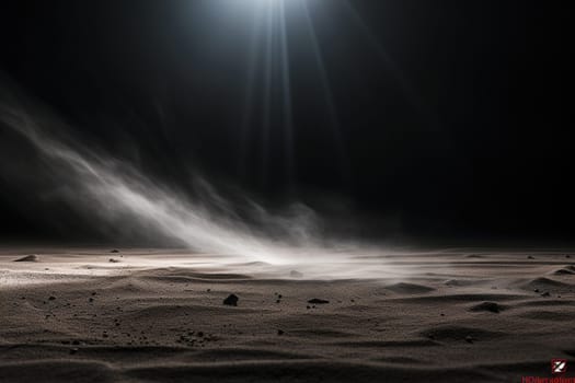 The wind blows huge clouds of dust across the desert at night.