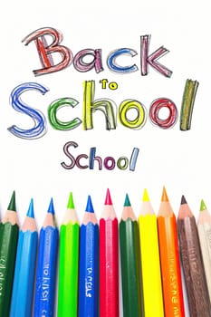 back to school illustration concept with colorful pencils isolated on white background.