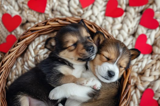 Cute puppy couple in love on valentines day Pragma