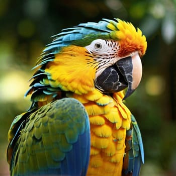Ai generated portrait of a blue and yellow macaw parrot